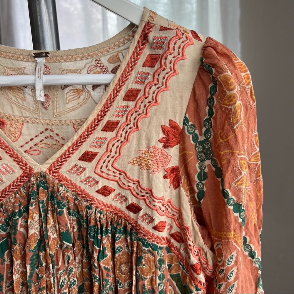 Free People Pink City Long Sleeve Floral Dress in Orange and Green - Picture 8 of 15